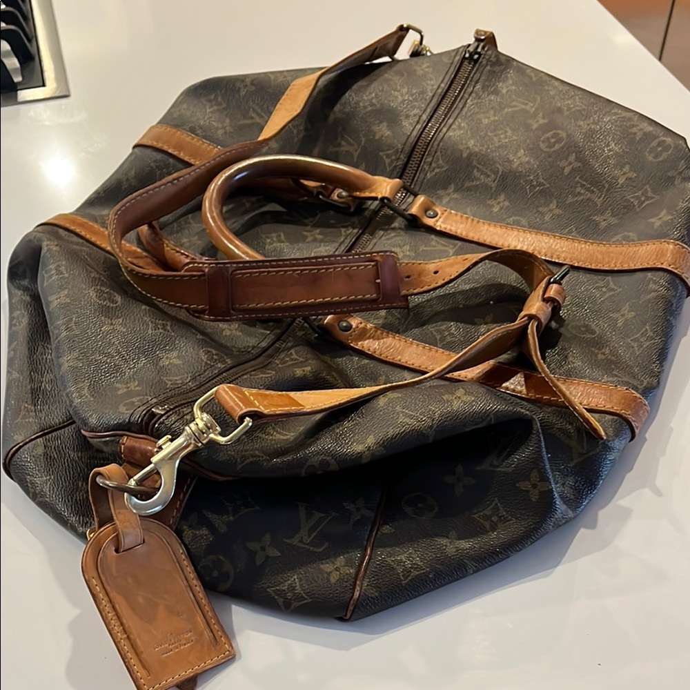 Louis Vuitton Brown Duffel Bag with Leather Accents